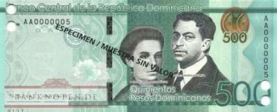 Dominikanische Republik - 500  Pesos Dominicanos - SPECIMEN (#192cS_UNC)