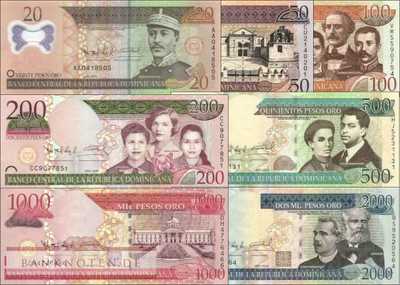 Dominican Republic:  20 - 2.000 Pesos (7 banknotes)