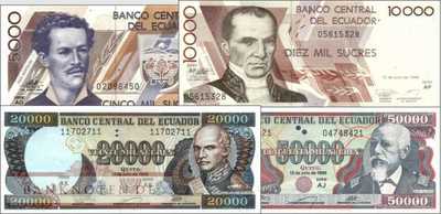 Ecuador: 5.000 - 50.000 Sucres (4 banknotes)