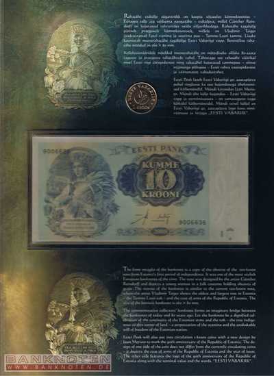Estland - 10  Krooni - im Folder (#090F_UNC)