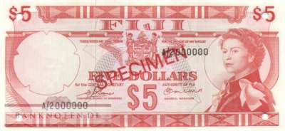 Fiji - 5  Dollars - SPECIMEN (#073s6_UNC)