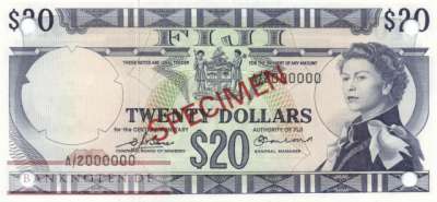 Fidschi Inseln - 20  Dollars - SPECIMEN (#075s4_UNC)