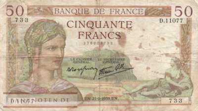 Frankreich - 50  Francs (#085b-39_F)
