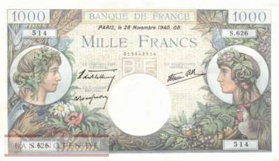 France - 1.000  Francs (#096a-40_XF)