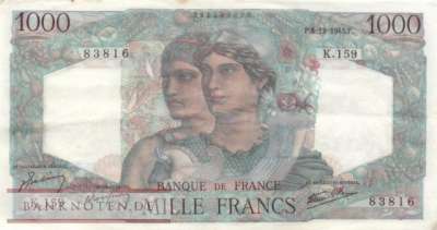 Frankreich - 1.000  Francs (#130a-45_VF)