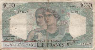 Frankreich - 1.000  Francs (#130a-46_VG)