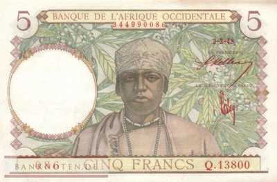 Französisch Westafrika - 5  Francs (#026_AU)
