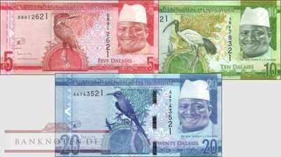 Gambia: 5 Dalasis - 20 Dalasis (3 Banknoten)