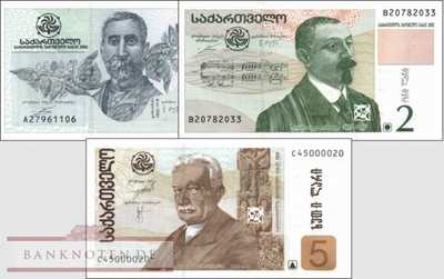 Georgia: 1 - 5 Lari (3 banknotes)