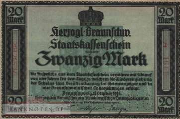 Braunschweig - 20  Mark - Entwertet (#BRS06dE_AU)