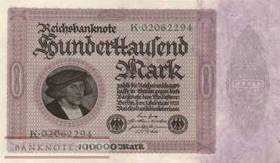 Deutschland - 100.000  Mark (#DEU-093a_XF)