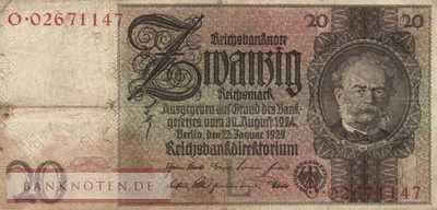Deutschland - 20  Reichsmark (#DEU-184a_F)
