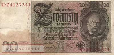 Germany - 20  Reichsmark (#DEU_184a-A_F)
