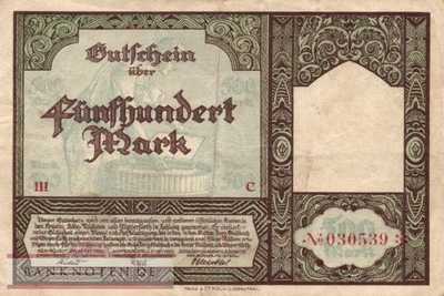 Köln-Mühlheim, Wipperfürth, Bergisch Gladbach - 500  Mark (#I22_2400_1a_F)
