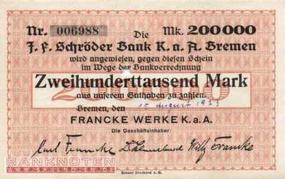 Bremen - 200.000  Mark (#I23_0585c-1_XF)