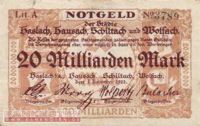 Haslach, Hausach, Schiltach und Wolfach - 20 Billion Mark (#I23_2244c-1_VF)