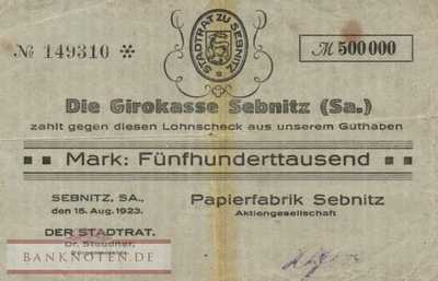 Sebnitz - 500.000  Mark (#I23_4733a-2_VG)