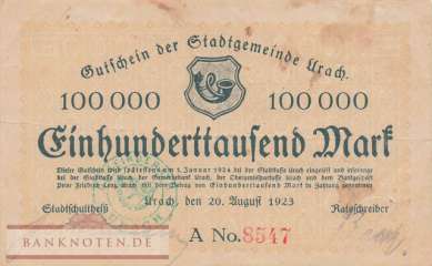 Urach - 100.000  Mark (#I23_5309a-1_VF)