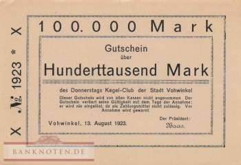 Vohwinkel - Kegel-Club - 100.000  Mark - wertlos (#I23_5358X1_AU)