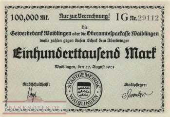 Waiblingen - 100.000  Mark (#I23_5379a-1_UNC)
