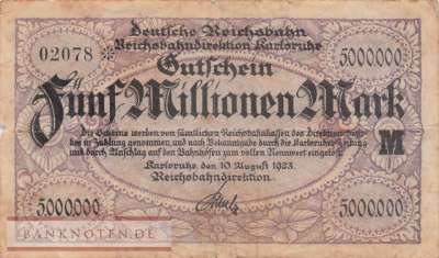 Reichsbahn Karlsruhe - 5 Millionen  Mark (#RB012_03b_VG)