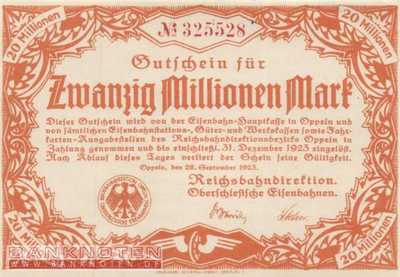 Reichsbahn Oppeln - 20 Millionen Mark (#RB019_06c_UNC)
