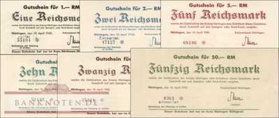 Nürtingen: 1 - 50 Reichsmark (6 banknotes)