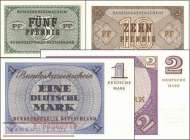 Bundeskassenscheine: 5 Pfennig - 2 Mark (4 banknotes)