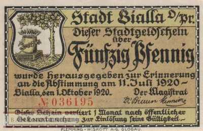 Bialla - 50  Pfennig (#SS0100_1a-2_UNC)