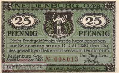 Neidenburg - 25  Pfennig (#SS0932_1a-2_UNC)