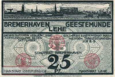 Bremerhaven, Geestemünde und Lehe - 25  Pfennig (#VAB086_3_AU)
