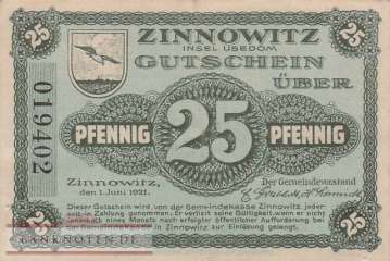 Zinnowitz - 25  Pfennig (#VAZ011_1c_XF)