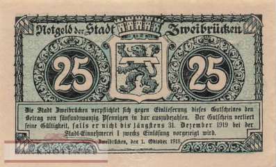 Zweibrücken - 25  Pfennig (#VAZ019_3b_AU)