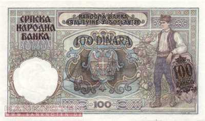 German occupation of Serbia - 100  Dinara (#ZWK-059_UNC)