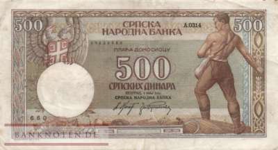 German occupation of Serbia - 500  Dinar (#ZWK-067_VF)