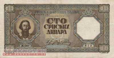 Deutsche Besatzung Serbien - 100  Dinara (#ZWK-069_VF)