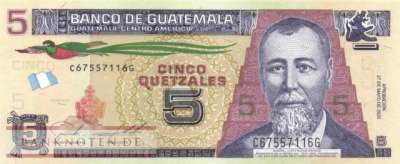 Guatemala - 5  Quetzales - paper (#122Ad_UNC)