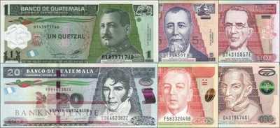 Guatemala: 1 - 100 Quetzales (6 Banknoten)