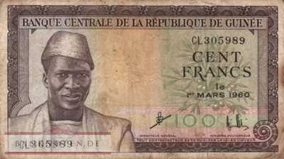 Guinea - 100  Francs (#013a_F)