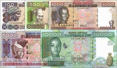 Guinea: 100 - 10.000 Francs (5 banknotes)