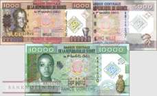 Guinea: 1.000 - 10.000 Francs - 50 years BCRG (3 Banknoten)