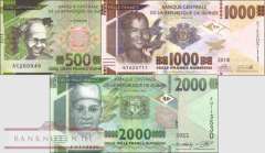 Guinea: 500 - 2.000 Francs (3 Banknoten)