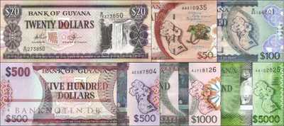 Guyana:  20 - 5.000 Dollars (6 Banknoten)