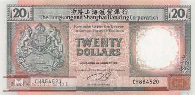 Hong Kong - 20  Dollars (#197b_UNC)
