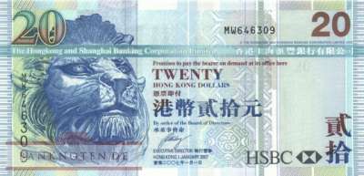Hong Kong - 20  Dollars (#207d_UNC)