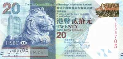 Hong Kong - 20  Dollars (#212b_UNC)