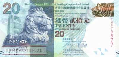 Hong Kong - 20  Dollars (#212e_UNC)