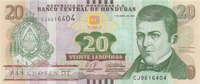 Honduras - 20  Lempiras (#100e_UNC)
