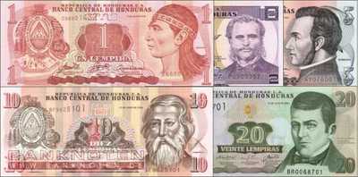 Honduras:  1 - 20 Lempiras (5 banknotes)