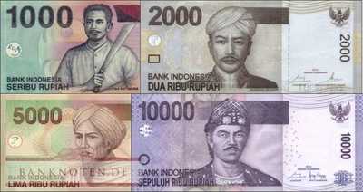 Indonesien: 1.000 - 10.000 Rupiah (4 Banknoten)